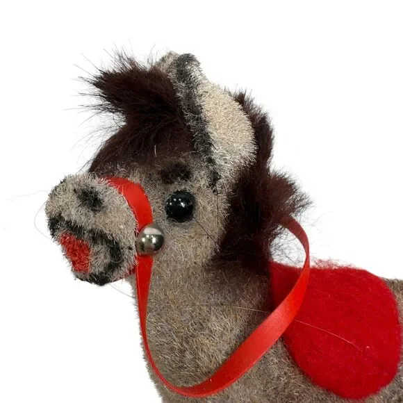 Vintage Wagner Deko Flocked Miniature Donkey Animal Holiday Ornaments Lot of 2